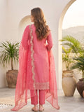 Zari embroidered kurta with trousers & sequins detailed contrast dupatta