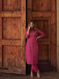 Womens Magenta asymmetrical -Embroidered kurta set