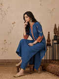 Blue Kurta Set With Vibrant Contrast Detailing