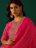 Kurta With Zari-Embroidered Yoke, Paired With Trousers And A Solid Lace-Detailed Dupatta