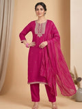 Kurta Adorned With Thread Embroidery, Teamed With Trousers And Paired With Dupatta With And Lace Detailing