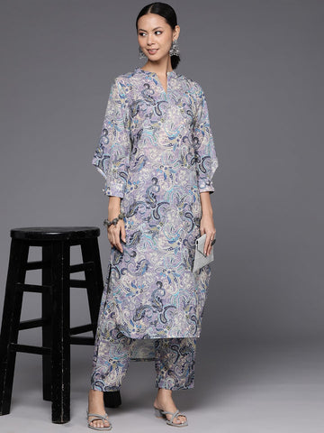 KSUT Women Lavender Printed Straight Kurta With Tonal Bottom