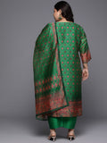 Varanga Women Plus Size Green Ethnic Motif Printed Straight Kurta Paired With Tonal Bottom And Printed Dupatta.