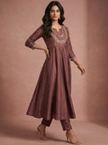 Women's Vintage Gilded Mauve Anarkali Set