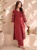 Rust Red Kurta Set Paired With A Shimmering Striped Dupatta