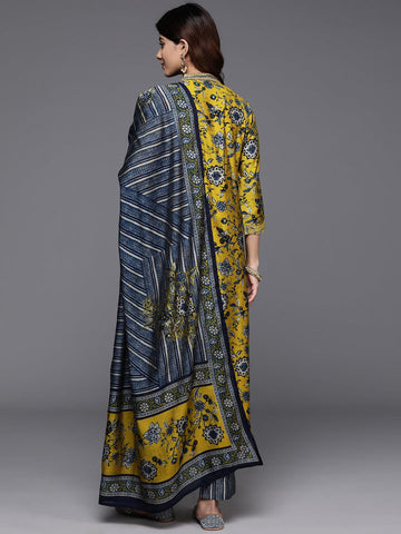 Varanga Women Floral Printed Regular Sequinned Chanderi Silk Kurta with Trousers & With Dupatta