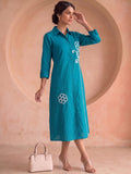Blue Lace Detailed Shirt Dress