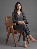 Women Straight Kurta With Embroidery On Neck Paired With Solid Trousers