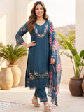 Varanga Women Floral Heavy Thread Embroidered Schffili Hem Kurta With Trouser & Dupatta