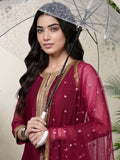 Varanga Women Fuchsia Lace Embellished Sleeveless Straight Kurta Paired With Tonal Plazzo And Dupatta