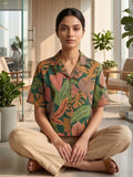 Multi Coloured Short Sleeves Shirt Collar Top