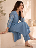 Grey Kurta Set Paired With A Shimmering Striped Dupatta