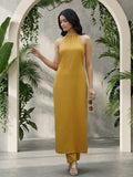 Varanga Women Mustard Halter Neck Straight Lurex Kurta with trouser