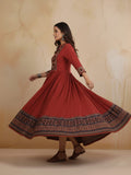 Varanga Traditional Mandarin Collar Long Flare Kurti in Red
