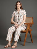 Varanga Off White Quirky Printed Launge Wear Set