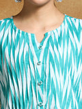 KSUT Women-Floral & Stripper Printed Flared Kurta With Trouser