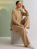 Women's Solid Relaxed-Fit Shirt & Wide-Leg Co-Ord Set