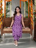 Varanga Women Purple Ikat Printed Straight Kurta With Palazzo