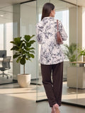 Cream Coloured Slim Collar Long Sleeves Floral Shirt