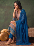 Women'S Blue Floral Printed Straight Kurta Set With Tonal Dupatta