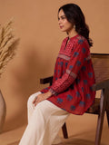 Women Rust Chevron & Lotus Flared Top Pure Cotton Regular Flared Crop A-Line Mandarin Collar