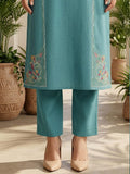 Women Floral Embroidered Teal Blue Straight Kurta Set