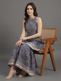 Blue And White Leheriya Halter Neckline Gota Work Kurta With Sharara And Sequins Emebllished Dupatta
