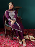 Violet Embroidered Straight Kurta Paired With Tonal Bottom And Dupatta With Four Side Fringes