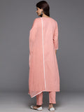 Varanga Women Pink Thread Embroidered Straight Kurta With Bottom And Dupatta