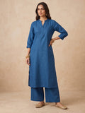Women's Teal Blue Solid Kurta Set With Floral Printed Dupatta
