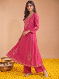 Women'S Pink Mul Chanderi Kurta Set With Chiffon Dupatta
