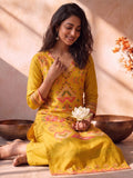 Mustard Kurta Set Featuring Artistic Prints And A Statement Dupatta
