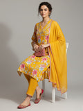 Floral Printed Boho Look Flared Sleeve Kurta With Trouser & Dupatta