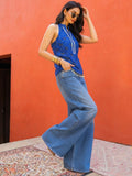 Blue Bandhani Print Fusion Top