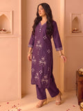 Purple Embroidered Kurta Set With Dupatta