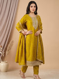 Kurta With Intricate Zari-Embroidered Yoke With Trousers And Zari-Accented Dupatta