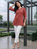 Ethnic Maroon Paisley Top with Notched V-Neckline