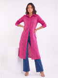 Pink Shirt-Style Kurta Elevated With Chic Contrast Stitch Detailing.