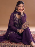 Varanga Purple Embroidered Palazzos With Dupatta | Poly Georgette | Festive