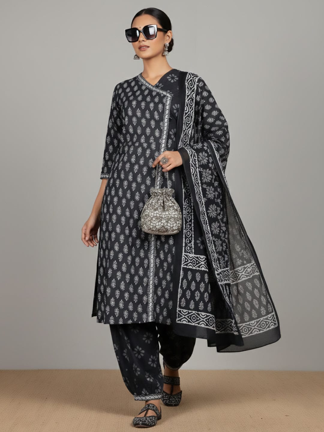 Varanga Women Ethnic Jaipuri Printed Angrakha Wih Salwar & Dupatta