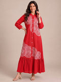 Crimson Red Embroidered Dress Featuring Bold Spiral Thread Work
