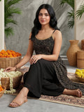 Midnight Bandhani High-Slit Kurta & Palazzo Set with front high slit cut