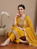 zari embroidered yoke Kurta With trouser and Dupatta
