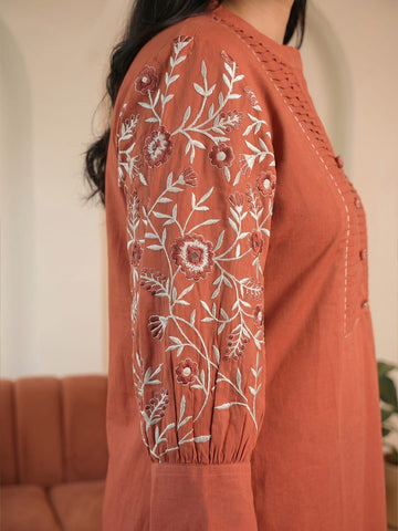 The Rust Pin-Tuck Women's Kurta Set