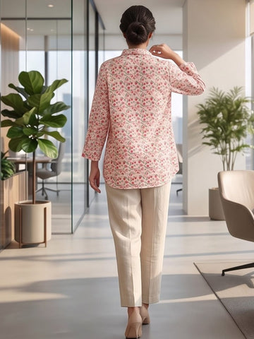Red Coloured Slim Collar Long Sleeves Floral Shirt