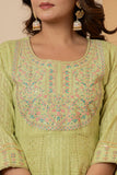 Varanga Floral Embroidered Empire Mirror Work Pure Cotton Kurta With Trousers & Dupatta