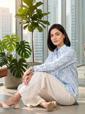 Blue Coloured Slim Collar Long Sleeves Floral Shirt