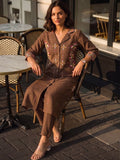Floral Embroidered Brown Ethnic Kurta Set .
