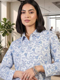 White Coloured Slim Collar Long Sleeves Floral Shirt