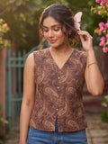 Varanga Women's Rust & brown Paisley Print V-Neck Sleeveless Short top